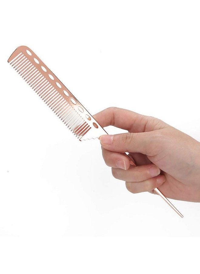 ViaGasaFamido Tail Pin Tail Comb Portable Rat Tail Comb Aluminum Pintail Comb Hair Barber Comb Teasing Combs For Men (3 Pack) (Rose Gold)  - Image 5