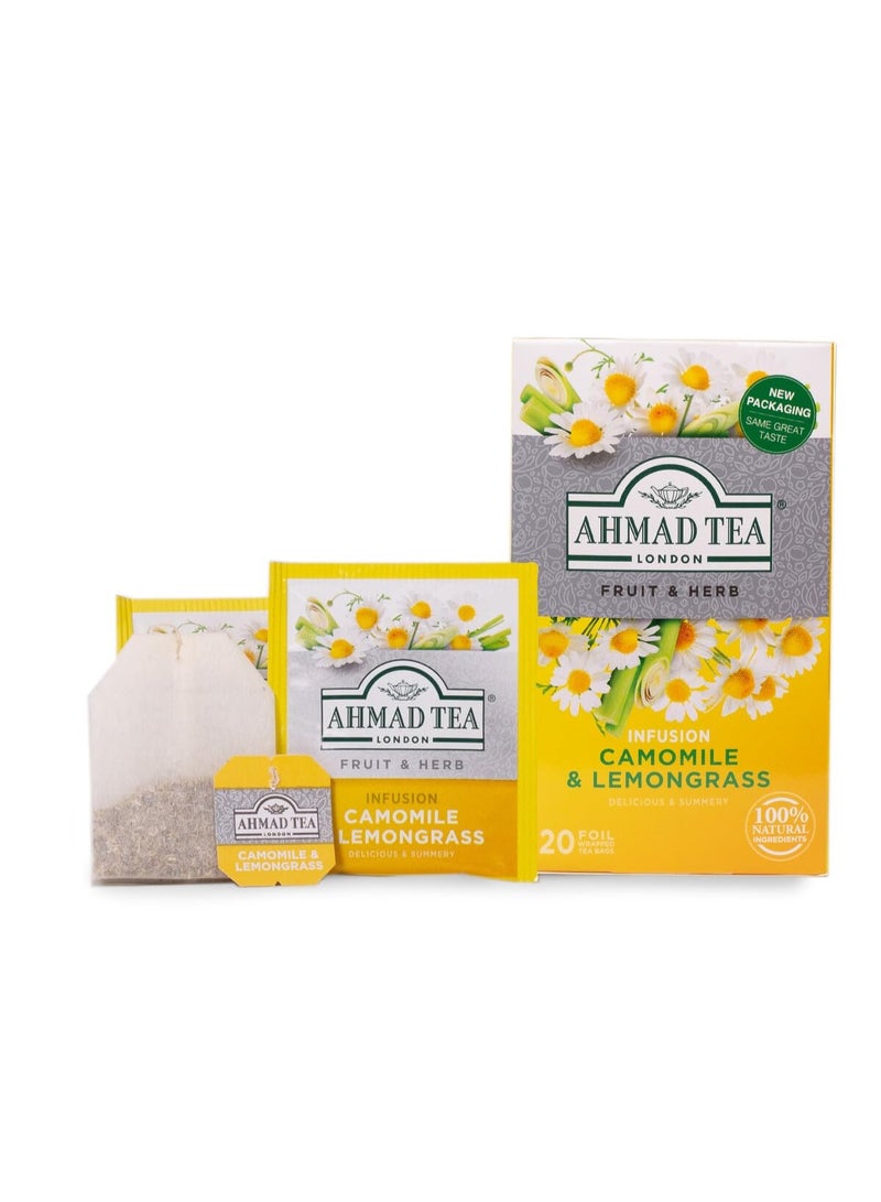 Ahmad Tea Camomile & Lemongrass Infusion Fruit & Herb Tea 20 Teabags - Image 2