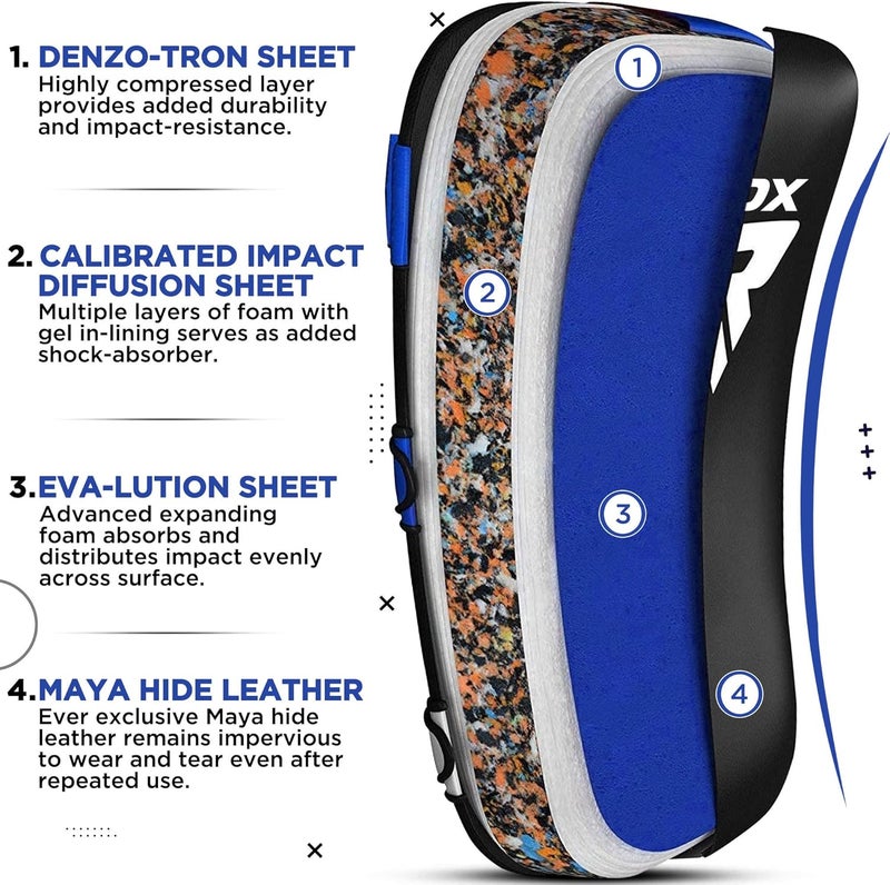 RDX Muay Thai Training Pad - Curved Kickboxing Strike Shield for MMA, Karate, Taekwondo |Blue/Black (APR-T1U) - Image 4