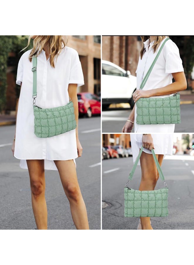 E-Tree Quilted Crossbody Bags for Women Men, Puffer Handbag Purse with Shoulder Strap, Green, Small, Crossbody - Image 2