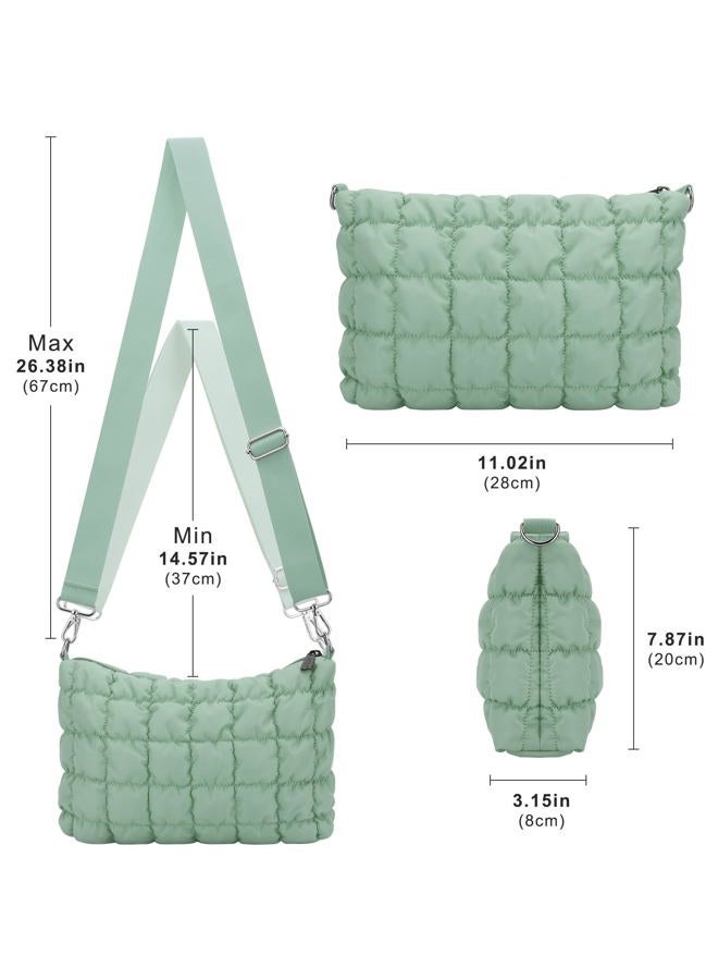 E-Tree Quilted Crossbody Bags for Women Men, Puffer Handbag Purse with Shoulder Strap, Green, Small, Crossbody - Image 3