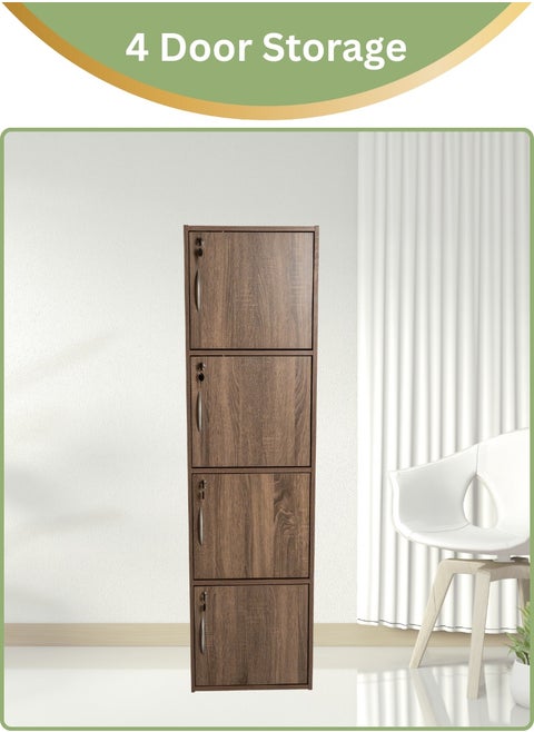 Modern Wooden 4-Tier Storage Cabinet with Lockable Doors – 148.5 cm Tall Freestanding Organizer with 4 Spacious 35 cm Shelves, 40x40 cm Surface Area, 15 mm Thick Panels – Durable Multipurpose Cupboard for Home, Office, or Bedroom Use – Sonoma oak (Arfan)