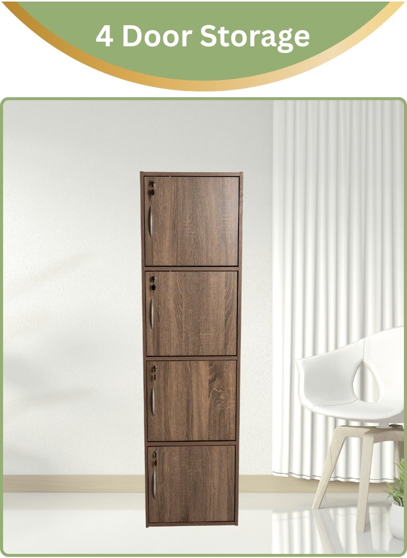AFT - Modern Wooden 4-Tier Storage Cabinet with Lockable Doors – 148.5 cm Tall Freestanding Organizer with 4 Spacious 35 cm Shelves, 40x40 cm Surface Area, 15 mm Thick Panels – Durable Multipurpose Cupboard for Home, Office, or Bedroom Use – Sonoma oak (Arfan) - Image 1