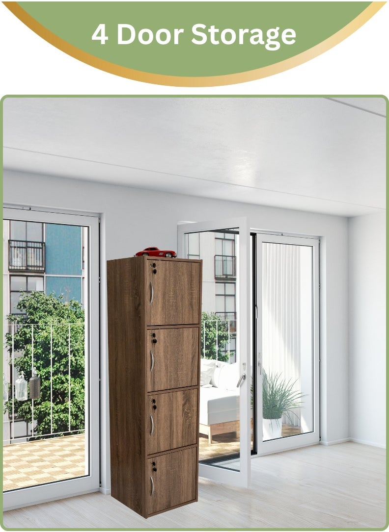 AFT - Modern Wooden 4-Tier Storage Cabinet with Lockable Doors – 148.5 cm Tall Freestanding Organizer with 4 Spacious 35 cm Shelves, 40x40 cm Surface Area, 15 mm Thick Panels – Durable Multipurpose Cupboard for Home, Office, or Bedroom Use – Sonoma oak (Arfan) - Image 1