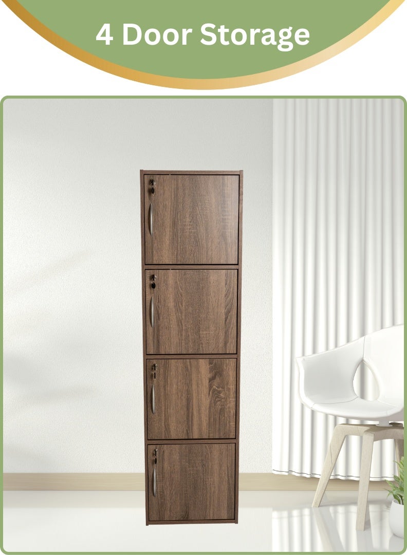 اي اف تي خزانة تخزين خشبية حديثة بأربعة طوابق مع أبواب قابلة للقفل - منظم قائم بذاته بارتفاع 148.5 سم مع 4 رفوف واسعة بقياس 35 سم، مساحة سطح 40 × 40 سم، ألواح بسمك 15 مم - خزانة متينة متعددة الأغراض للاستخدام في المنزل أو المكتب أو غرفة النوم - خشب بلوط سونوما (عرفان) - Image 4
