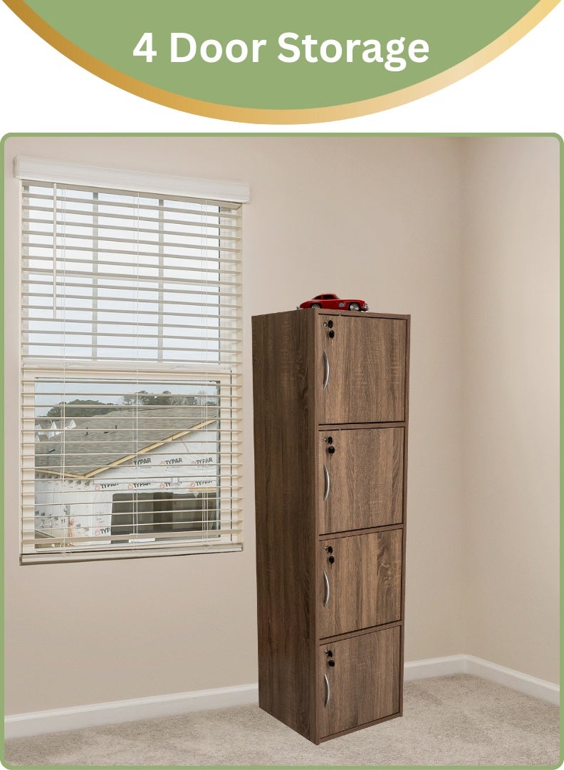اي اف تي خزانة تخزين خشبية حديثة بأربعة طوابق مع أبواب قابلة للقفل - منظم قائم بذاته بارتفاع 148.5 سم مع 4 رفوف واسعة بقياس 35 سم، مساحة سطح 40 × 40 سم، ألواح بسمك 15 مم - خزانة متينة متعددة الأغراض للاستخدام في المنزل أو المكتب أو غرفة النوم - خشب بلوط سونوما (عرفان) - Image 5