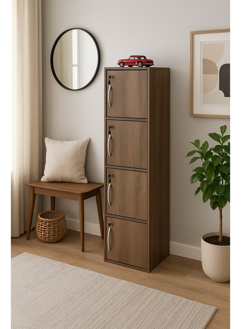 اي اف تي خزانة تخزين خشبية حديثة بأربعة طوابق مع أبواب قابلة للقفل - منظم قائم بذاته بارتفاع 148.5 سم مع 4 رفوف واسعة بقياس 35 سم، مساحة سطح 40 × 40 سم، ألواح بسمك 15 مم - خزانة متينة متعددة الأغراض للاستخدام في المنزل أو المكتب أو غرفة النوم - خشب بلوط سونوما (عرفان) - Image 2