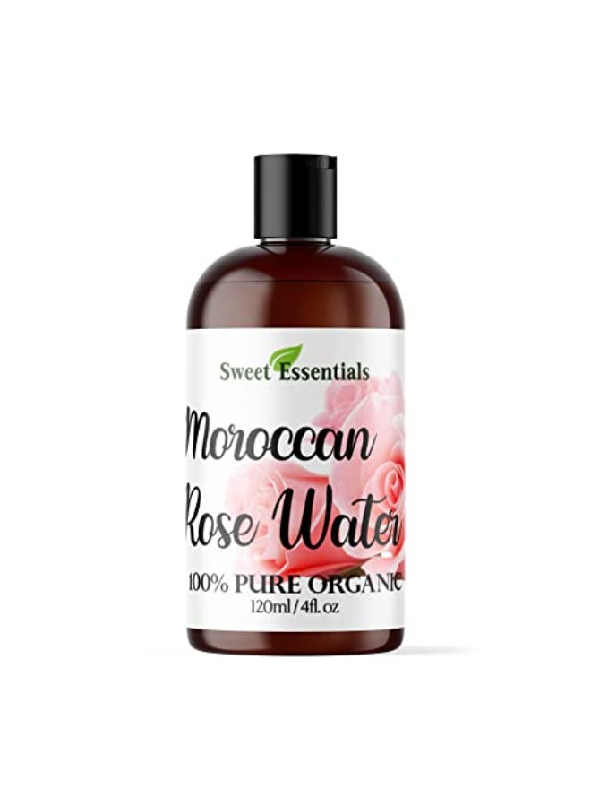 Sweet Essentials Premium Organic Moroccan Rose Water 4oz Imported from Morocco 100 Pure Food Grade No Oils or Alcohol Rich in Vitamin A C Perfect for Reviving Hydrating Rejuvenating Your Face Neck - Image 1