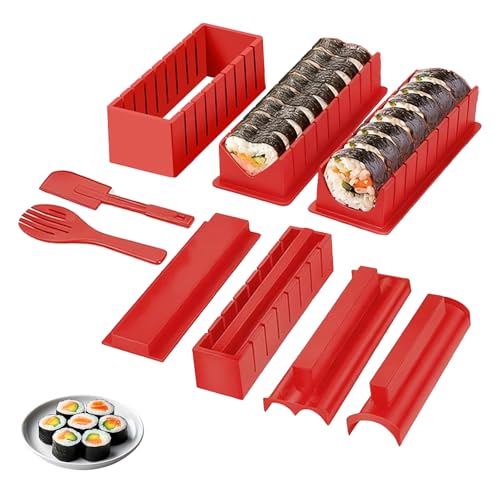 XPAPOV Sushi Maker, 10 Piece Sushi DIY Mold Set - Easy Sushi Making Kit, Help to Make Round Shaped Sushi (Red) - Image 1