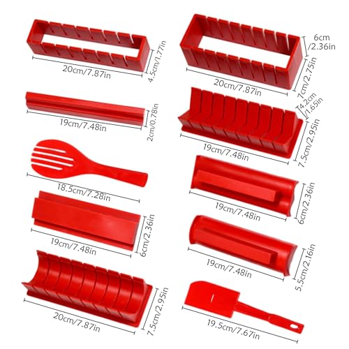 XPAPOV Sushi Maker, 10 Piece Sushi DIY Mold Set - Easy Sushi Making Kit, Help to Make Round Shaped Sushi (Red) - Image 2