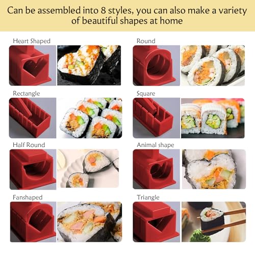 XPAPOV Sushi Maker, 10 Piece Sushi DIY Mold Set - Easy Sushi Making Kit, Help to Make Round Shaped Sushi (Red) - Image 4