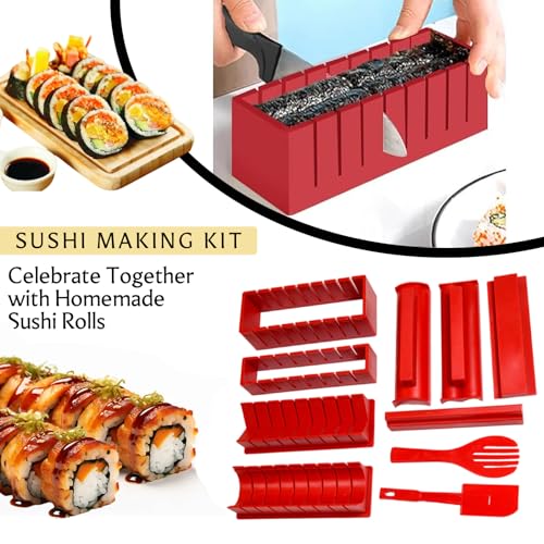 XPAPOV Sushi Maker, 10 Piece Sushi DIY Mold Set - Easy Sushi Making Kit, Help to Make Round Shaped Sushi (Red) - Image 5