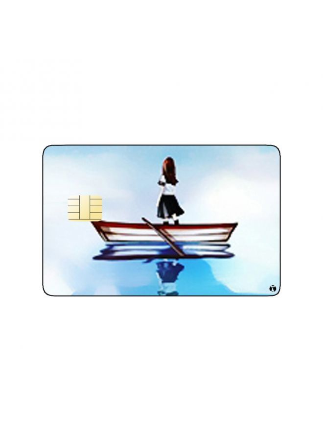RKN PRINTED BANK CARD STICKER Cute Girl Drawing In Boat In The Sea - Image 1