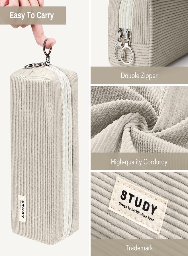 KALIDI FANCY FOREST KALIDI Large Pencil Case Corduroy Pencil Pouch Box Cute School Supplies for Teen Girls Boys, Grey - Image 3