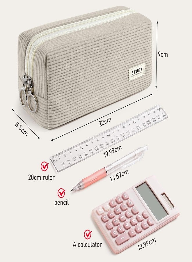 KALIDI FANCY FOREST KALIDI Large Pencil Case Corduroy Pencil Pouch Box Cute School Supplies for Teen Girls Boys, Grey - Image 5