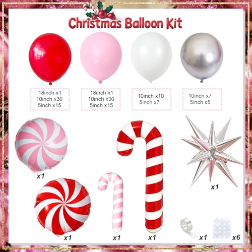 Froova Pink Christmas Balloon Garland Arch Kit 127Pcs Light Pink and Red Silver Balloon with Candy Cane Star Foil Balloons for Christmas Winter Holiday Girls Baby Shower Birthday Party Decorations - Image 5