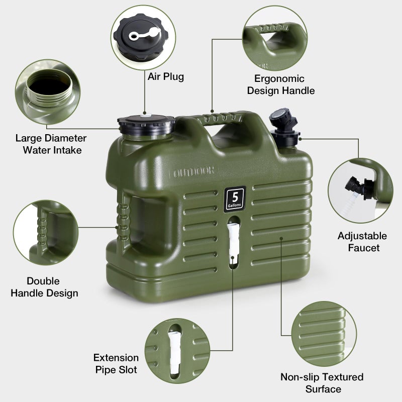 Digury 5 Gallon Water Jug, Camping Water Container BPA Free Water Storage with Spigot No Leakage Portable Emergency Water Tank for Outdoor Hiking Camping Picnic Supplies Green - Image 3