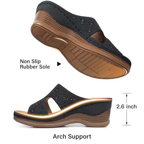 TEMOFON Women Wedge Sandals Dressy: Gray Low Platform Sandal Womens Comfortable Wide Width Leather Sandals Woman Casual Slip on Wedge Summer Shoes Size 5 - Image 5