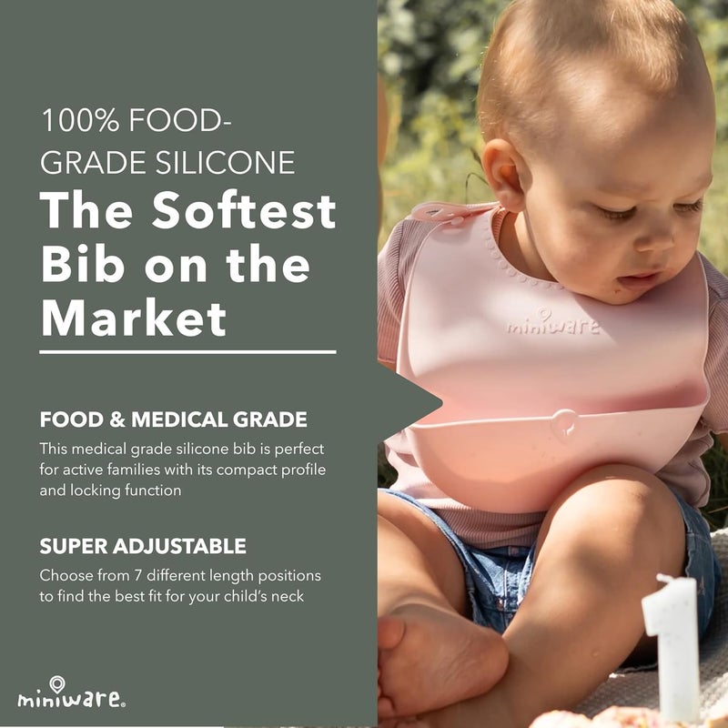 Miniware Roll and Lock Silicone Baby Bib - Adjustable Waterproof Bib for Easy Cleanup (Cotton Candy) - Image 3