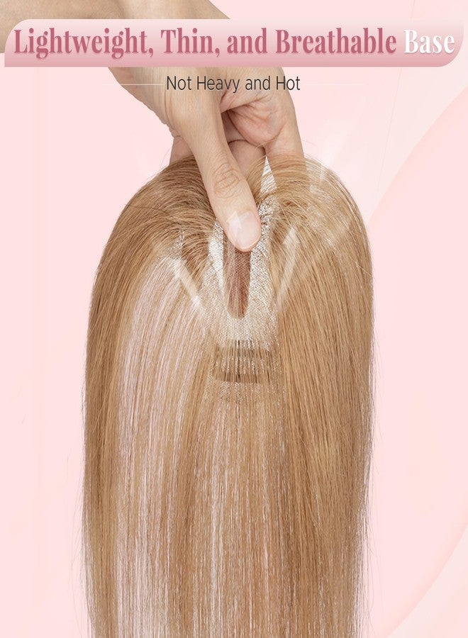 SEGO SEGOHAIR Women's Clip In Human Hair Topper, with 360° 3D Cover Air Bangs - for Thinning Hair, Straight, 11 Inch, Light Brown, 9x12 CM Upgraded Seamless Silk Base, Lightweight, Breathable - Image 2