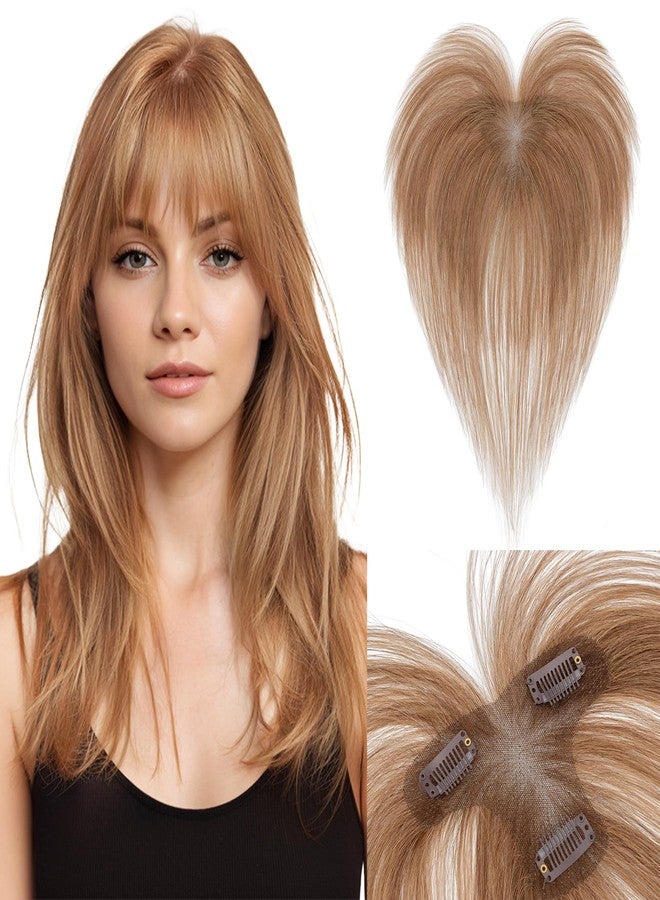 SEGO SEGOHAIR Women's Clip In Human Hair Topper, with 360° 3D Cover Air Bangs - for Thinning Hair, Straight, 11 Inch, Light Brown, 9x12 CM Upgraded Seamless Silk Base, Lightweight, Breathable - Image 1