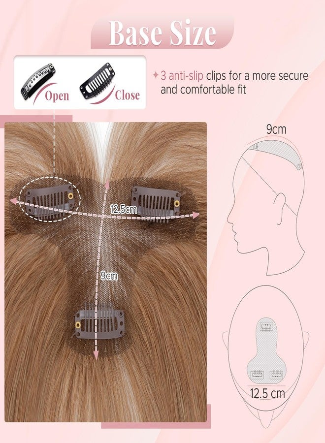 SEGO SEGOHAIR Women's Clip In Human Hair Topper, with 360° 3D Cover Air Bangs - for Thinning Hair, Straight, 11 Inch, Light Brown, 9x12 CM Upgraded Seamless Silk Base, Lightweight, Breathable - Image 5