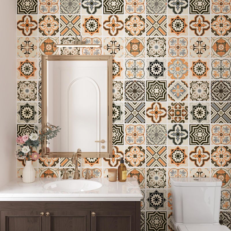 Wallderful Boho Wallpaper Kitchen Contact Paper Waterproof Peel and Stick Backsplash Orange Wall Paper Self Adhesive Geometric Tile Removable Moroccan Wallpaper Bathroom Wall Drawer Cabinet 1575x78
