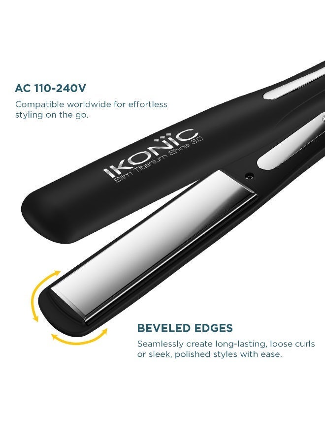 Ikonic Slim Titanium Shine 2.0 Hair Straightener Black Dual Titanium Slim Plates Instant Heat-Up Auto Shut-Off All Hair Type - Image 4