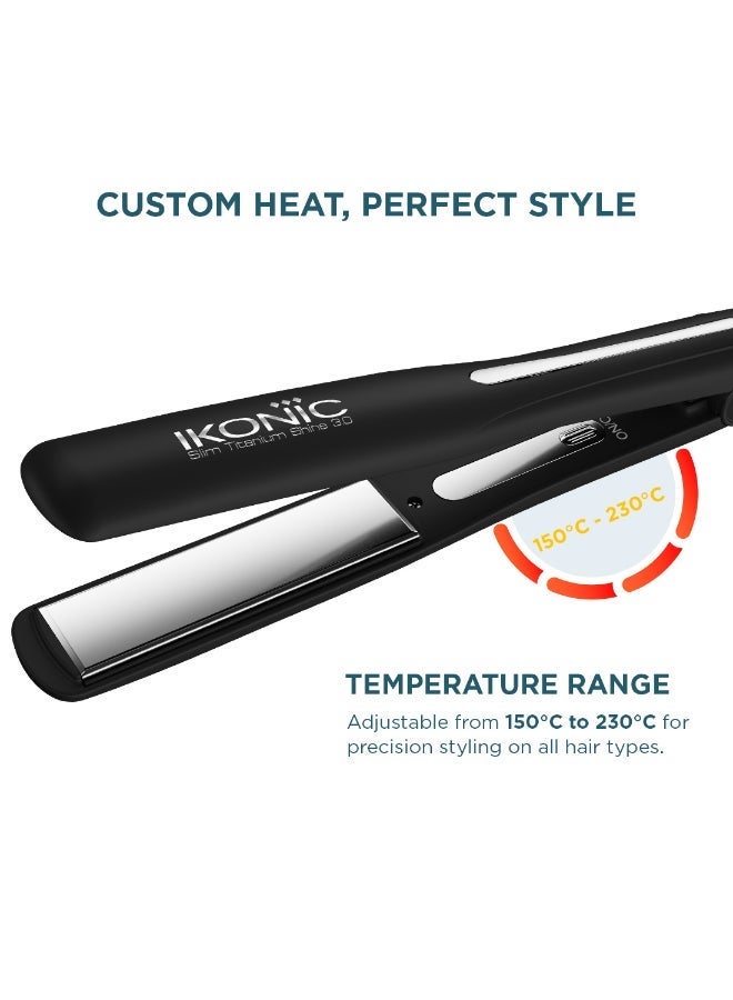 Ikonic Slim Titanium Shine 2.0 Hair Straightener Black Dual Titanium Slim Plates Instant Heat-Up Auto Shut-Off All Hair Type - Image 2