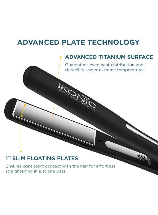 Ikonic Slim Titanium Shine 2.0 Hair Straightener Black Dual Titanium Slim Plates Instant Heat-Up Auto Shut-Off All Hair Type - Image 3