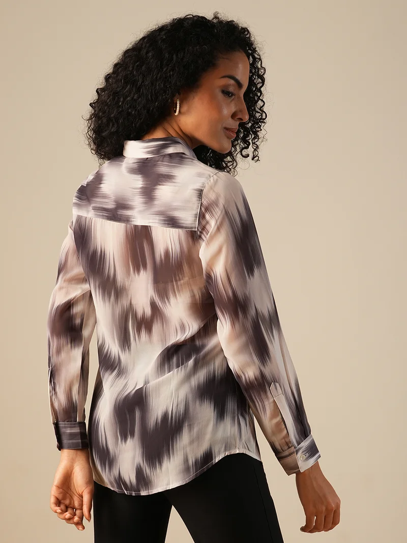 globus Globus Women Cuffed Sleeves Abstract Print Georgette Workwear Shirt