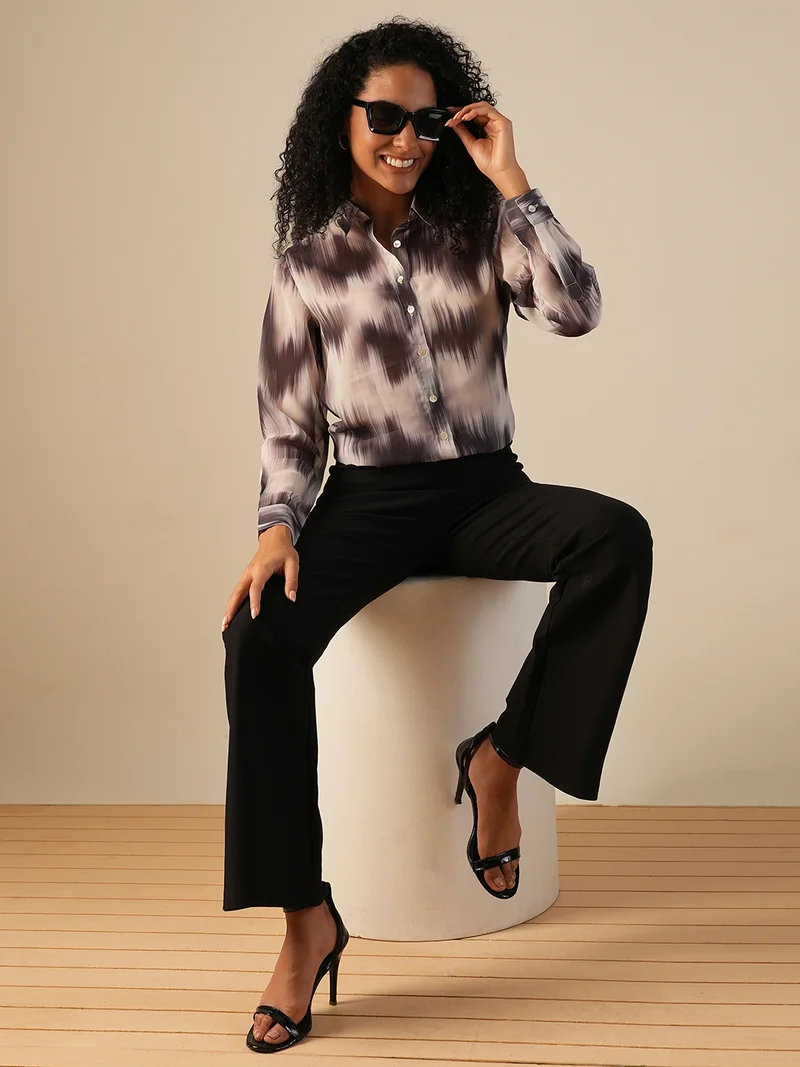 globus Globus Women Cuffed Sleeves Abstract Print Georgette Workwear Shirt