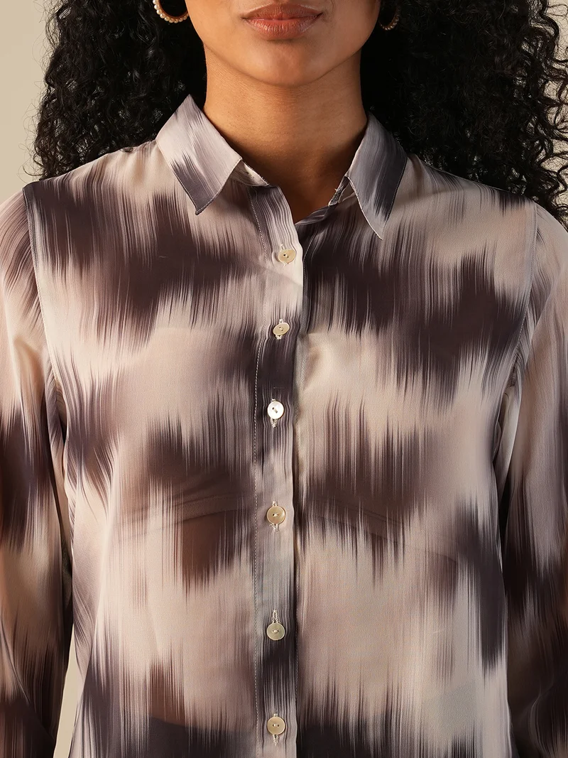 globus Globus Women Cuffed Sleeves Abstract Print Georgette Workwear Shirt