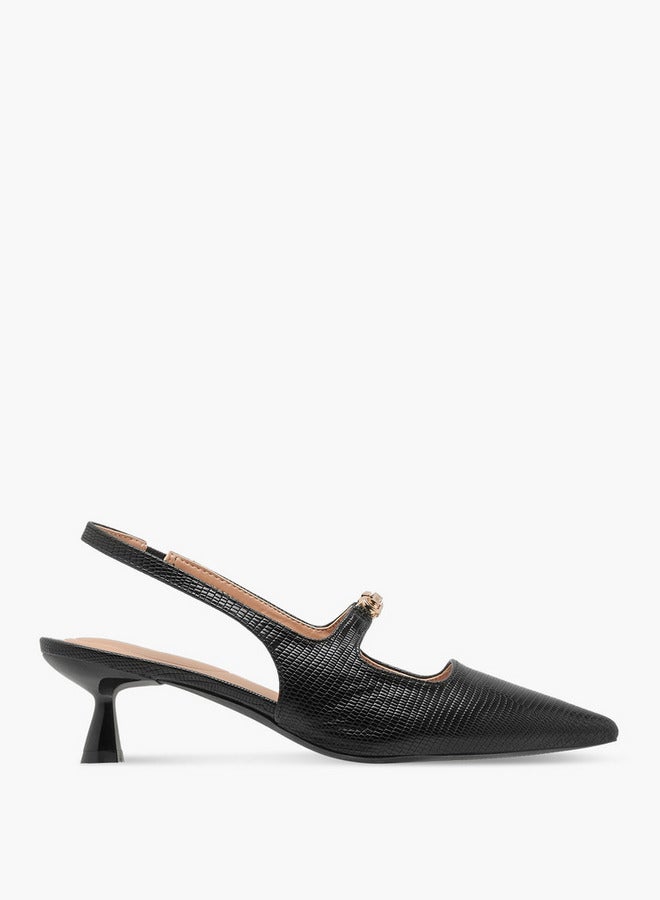 Celeste Women's Textured Slingback Shoes with Kitten Heels  - Image 3