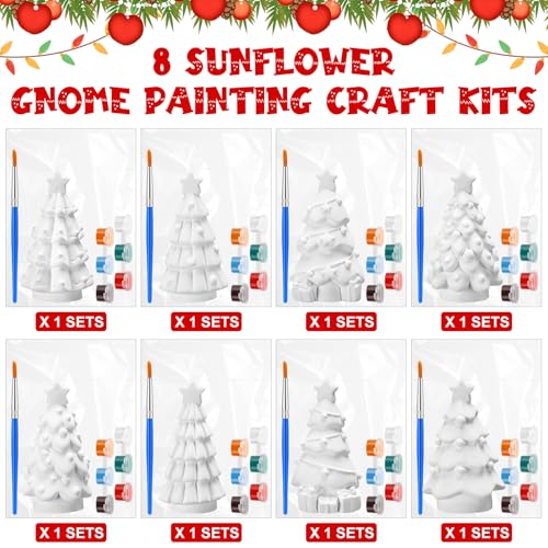 VercanMonth 8 Pcs Christmas Tree Painting Kit Ceramic DIY Ready to Draw Xmas Statues Paint Your Own Christmas Tree Figurines Unpainted Plaster Craft with Brush Palette for Adult - Image 3