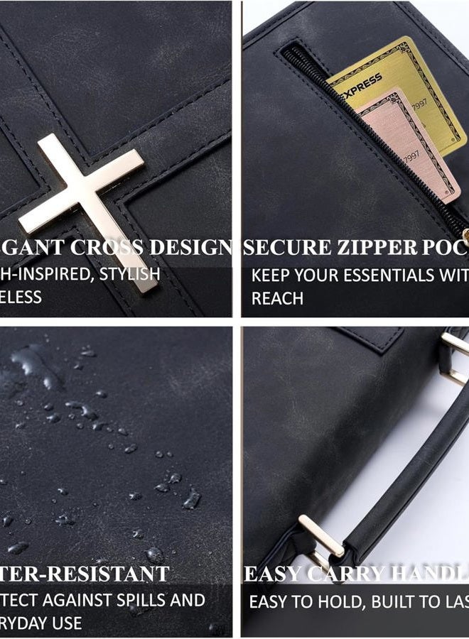 HFLZBRO Vegan Leather Bible Cover Case, Bible Bag with Phone Pocket, Bible Case for Men Women, Christian Gift Box Packaging (Black, Large) - Image 4