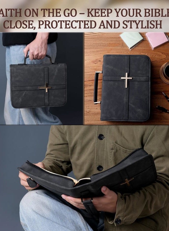 HFLZBRO Vegan Leather Bible Cover Case, Bible Bag with Phone Pocket, Bible Case for Men Women, Christian Gift Box Packaging (Black, Large) - Image 5