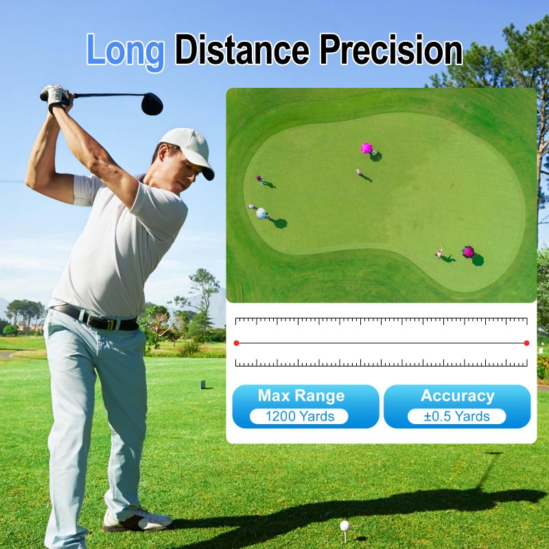 HESAIN Range Finder Golf Rangefinder with Slope, 1200 Yards Laser Range Finder with 7X Magnification, Rechargeable Golf Range Finder with Flag Lock, Vibration, Magnetic, Golf Accessories, White - Image 5