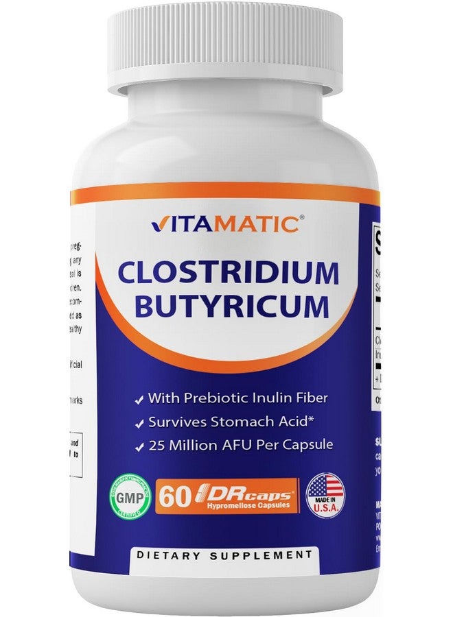 Vitamatic Clostridium butyricum 25 Million - Gut Health - 60 DR Capsules (Delayed Released) - Made with Prebiotic Inulin Fiber - Image 1