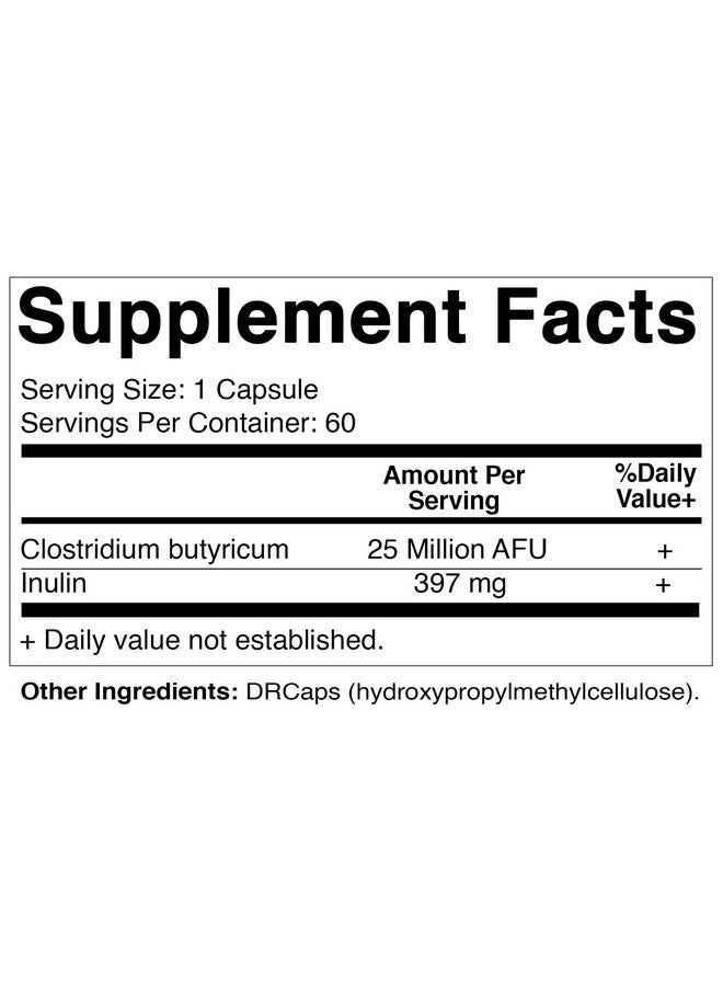 Vitamatic Clostridium butyricum 25 Million - Gut Health - 60 DR Capsules (Delayed Released) - Made with Prebiotic Inulin Fiber - Image 2