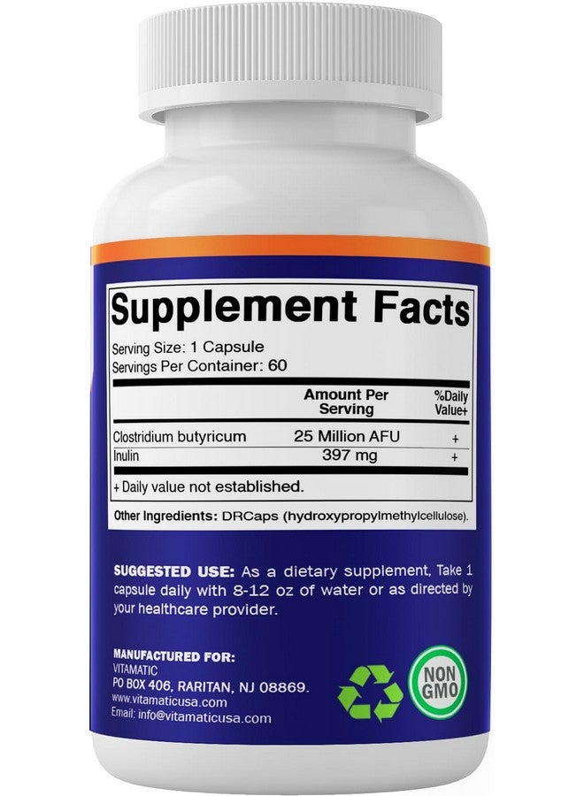 Vitamatic Clostridium butyricum 25 Million - Gut Health - 60 DR Capsules (Delayed Released) - Made with Prebiotic Inulin Fiber - Image 5