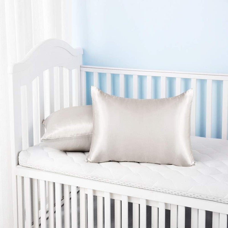 LCBD Silky Satin Toddler Pillowcases Set of 2, Super Soft Travel Pillow Covers, Small Kids Pillow Cases with Envelope Closure, 13"x 18", Silvergrey - Image 2