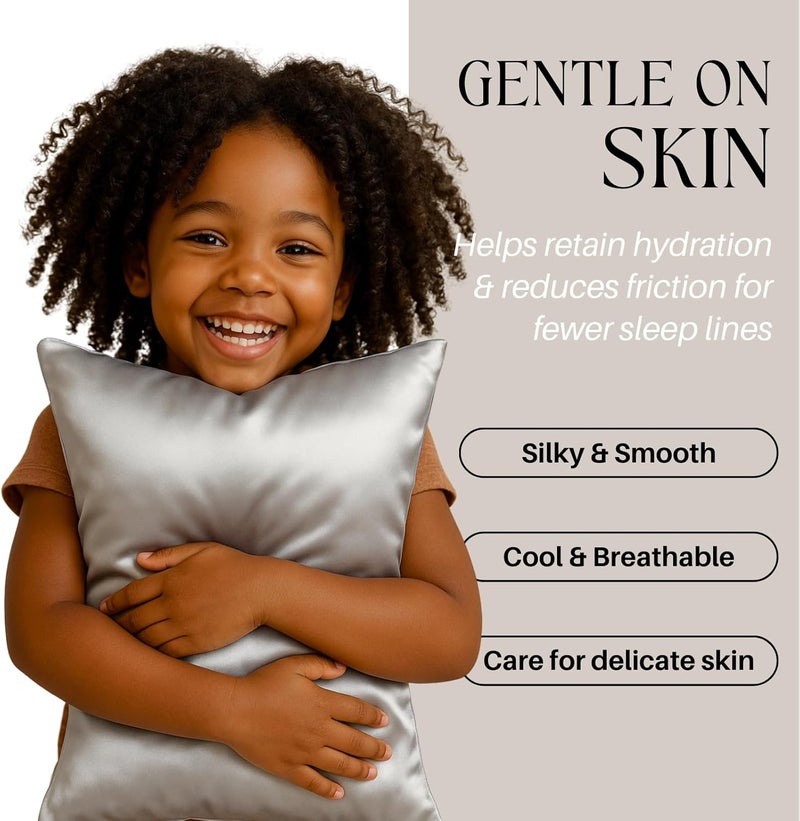 LCBD Silky Satin Toddler Pillowcases Set of 2, Super Soft Travel Pillow Covers, Small Kids Pillow Cases with Envelope Closure, 13"x 18", Silvergrey - Image 3