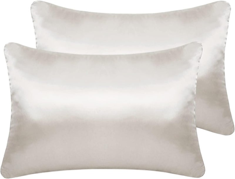LCBD Silky Satin Toddler Pillowcases Set of 2, Super Soft Travel Pillow Covers, Small Kids Pillow Cases with Envelope Closure, 13"x 18", Silvergrey - Image 1