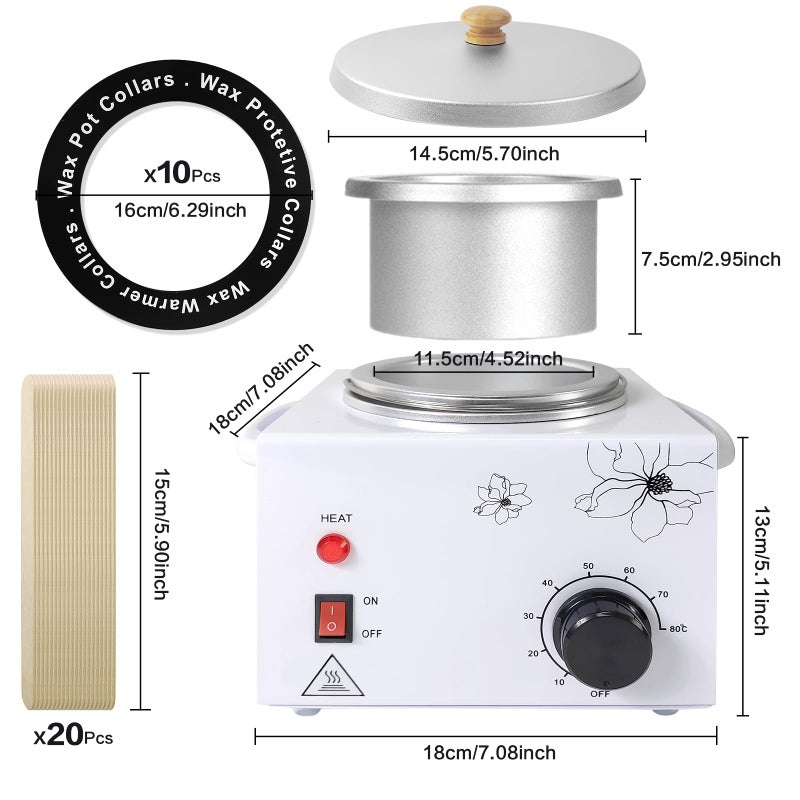 folconroad Portable Wax Warmer Machine for Painless Hair Removal, Women Men Professional Wax Heater with Adjustable Temperature Set, 20pcs Sticks (White - Single Pot) - Image 4