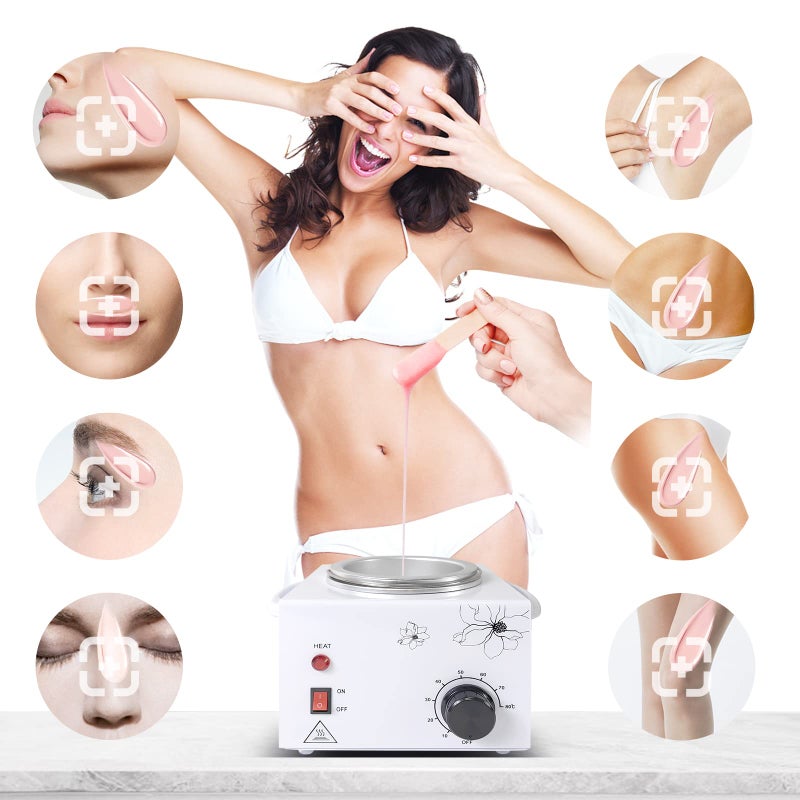 folconroad Portable Wax Warmer Machine for Painless Hair Removal, Women Men Professional Wax Heater with Adjustable Temperature Set, 20pcs Sticks (White - Single Pot) - Image 5
