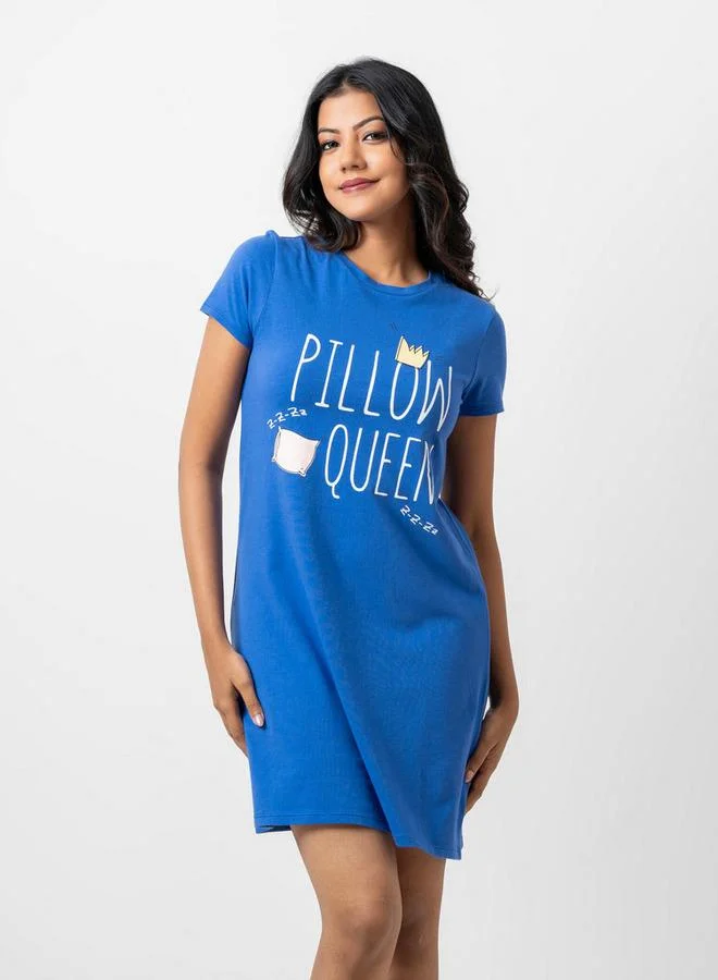 Aadaraya Aadaraya Slogan Print Sleepshirt with Crew Neck