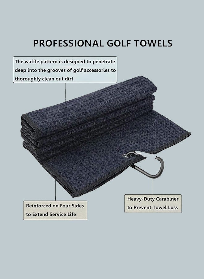 3 Pack Large Golf Towels, 11.8" X 11.8" Tri-Fold Portable Microfiber Fabric Waffle Pattern Golf Towel With Carabiner Quickly Removes Sand, Mud, Dirt And Sweat - Image 3
