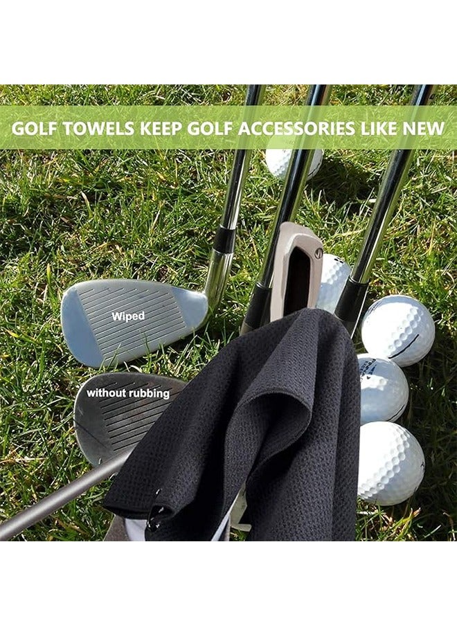 3 Pack Large Golf Towels, 11.8" X 11.8" Tri-Fold Portable Microfiber Fabric Waffle Pattern Golf Towel With Carabiner Quickly Removes Sand, Mud, Dirt And Sweat - Image 4