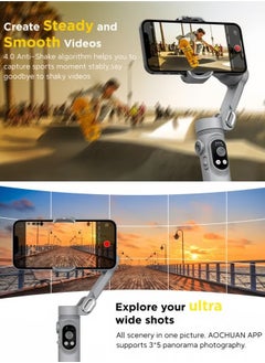 AOCHUAN Smart X 3-Axis Foldable Handheld Gimbal Stabilizer with Fill Light For Smart Phone Action Camera  - Image 3